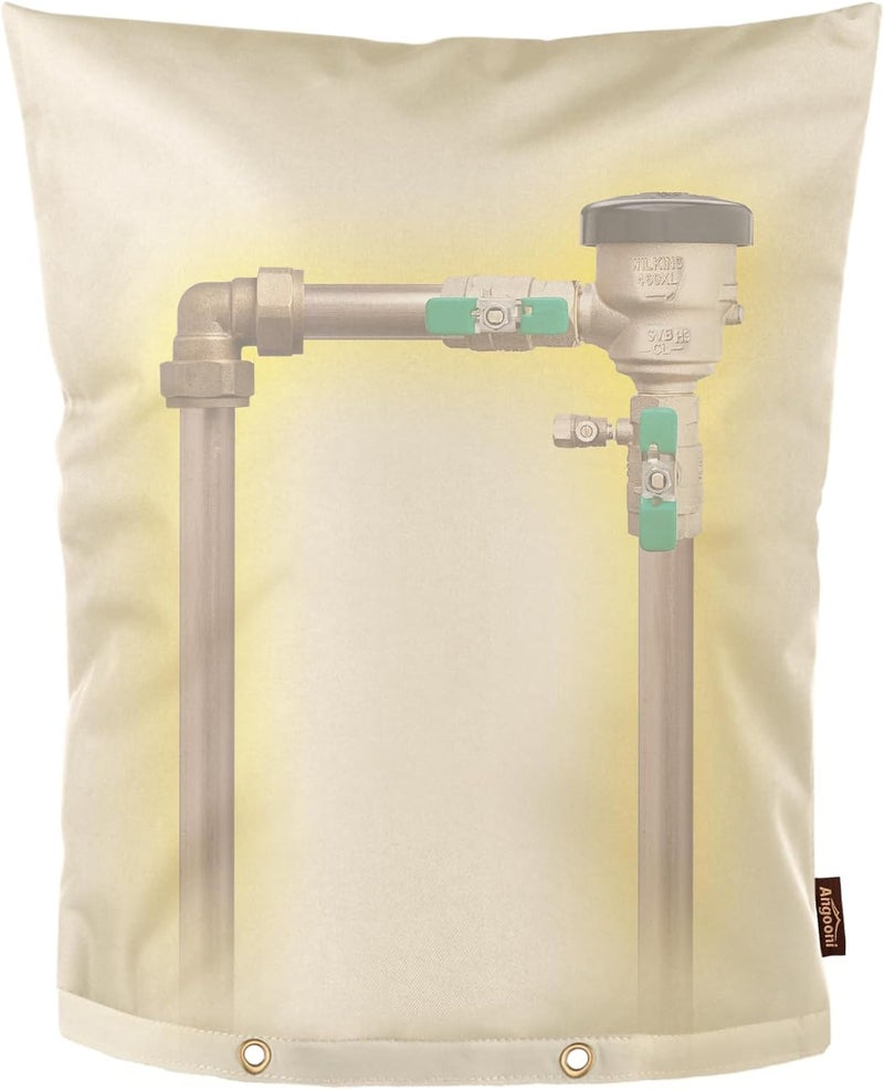 Angooni Upgraded Backflow Preventer Cover Aluminum Foil (5°F) - 20" W x 26" H Industrial 600D Winter Sprinkler Valve Covers for Outside, Anti-UV Winter-Freeze Water Well Pump Cover, Beige - Image 1